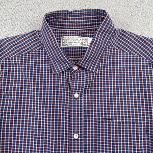 Shipley & Halmos Button Down Men L Blue Red Check Plaid Long Sleeve Shirt Pocket